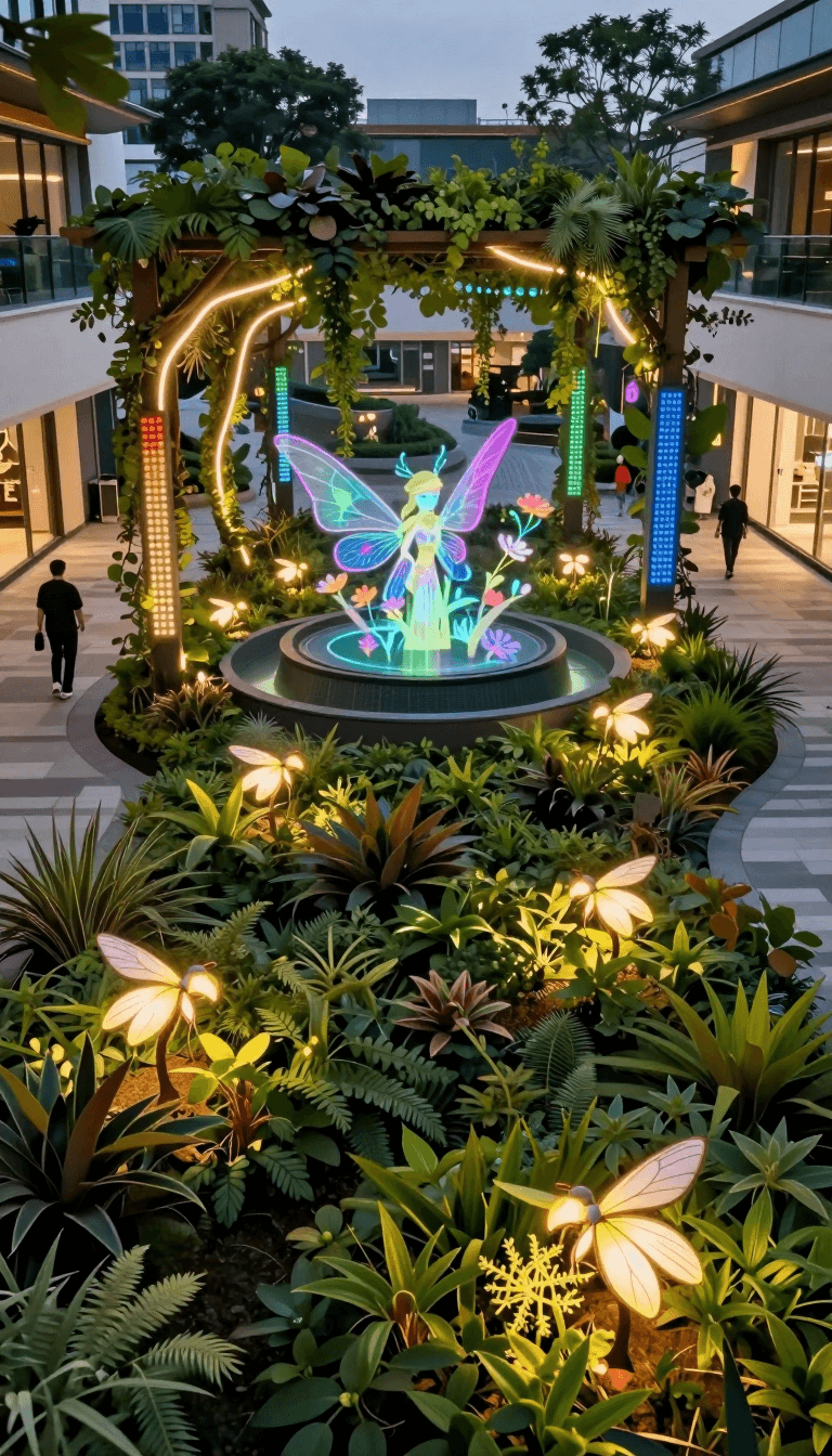 Opheliaai prompt:Landscape lighting,Lighting design,The rooftop garden of the commercial complex…