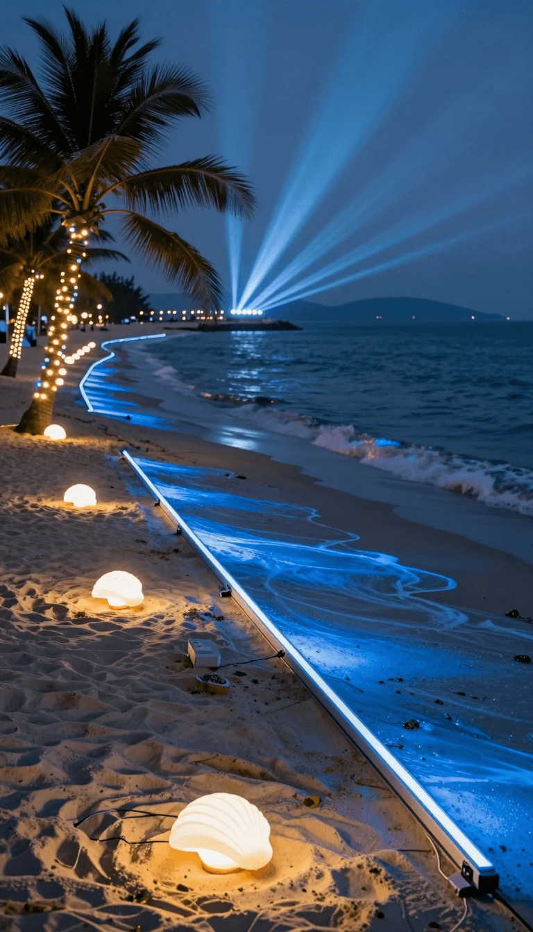 Opheliaai prompt:Landscape lighting,Lighting design,In the coastal beach area, saltwater-resistan…