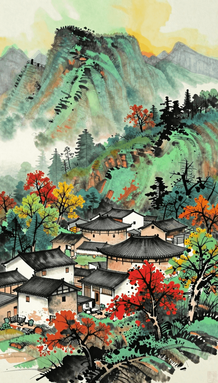 Opheliaai Prompt:kun,This is a traditional Chinese ink and watercolor painting depicting a serene…