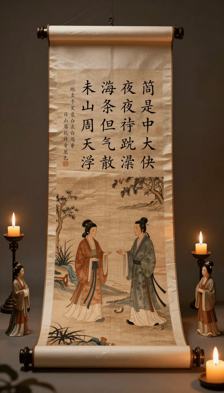 Opheliaai พรอมต์:A work of art that combines ancient poetry and character scenes,where two ancien…