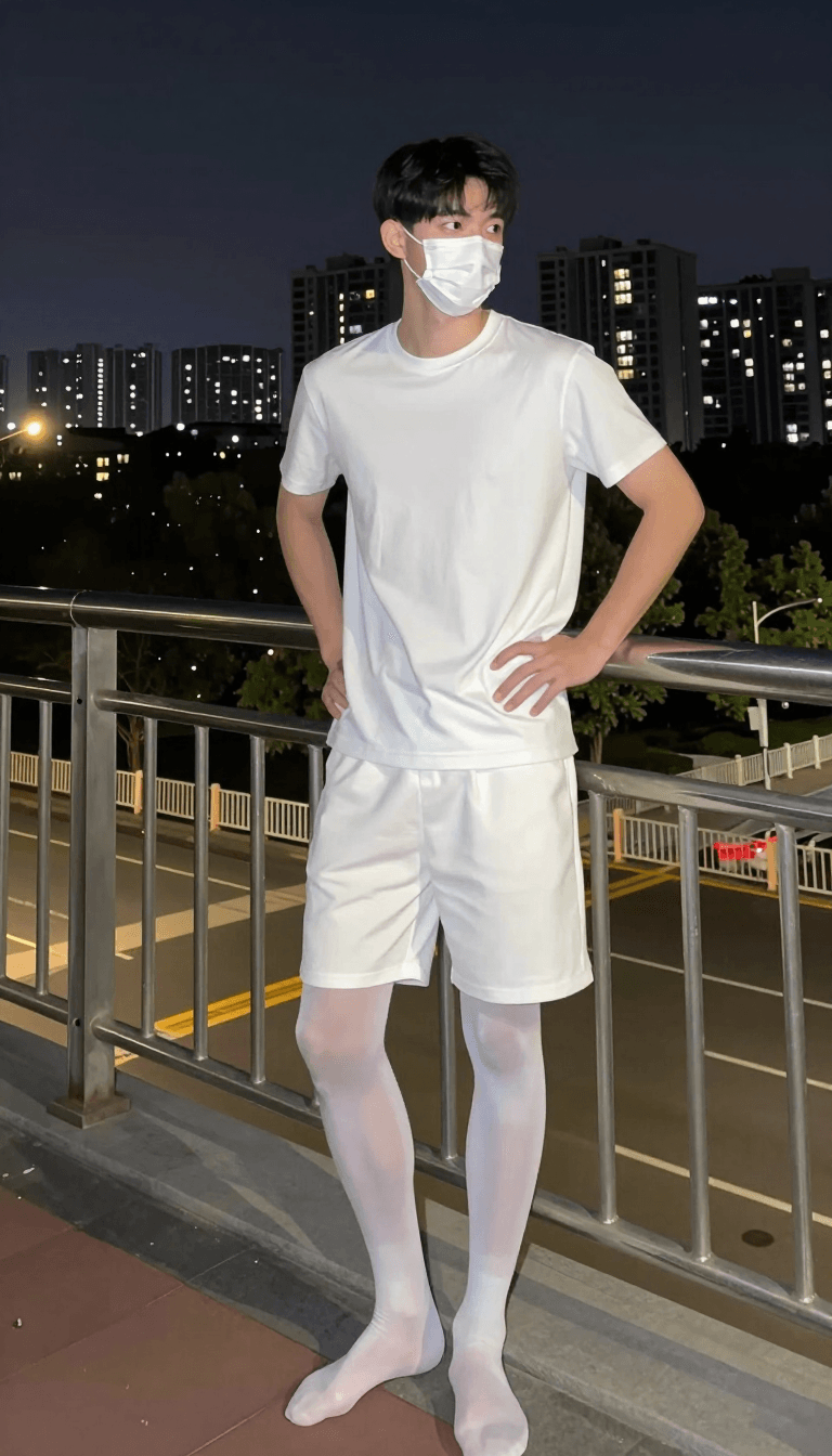 Opheliaai prompt:handsome boy,handsome boy, full body, Captured at eye-level on a high-rise bridg…