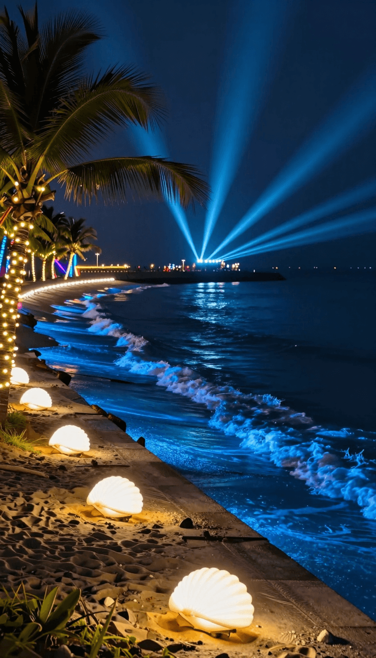 Opheliaai Prompt:Landscape lighting,Lighting design,In the coastal beach area, saltwater-resistan…