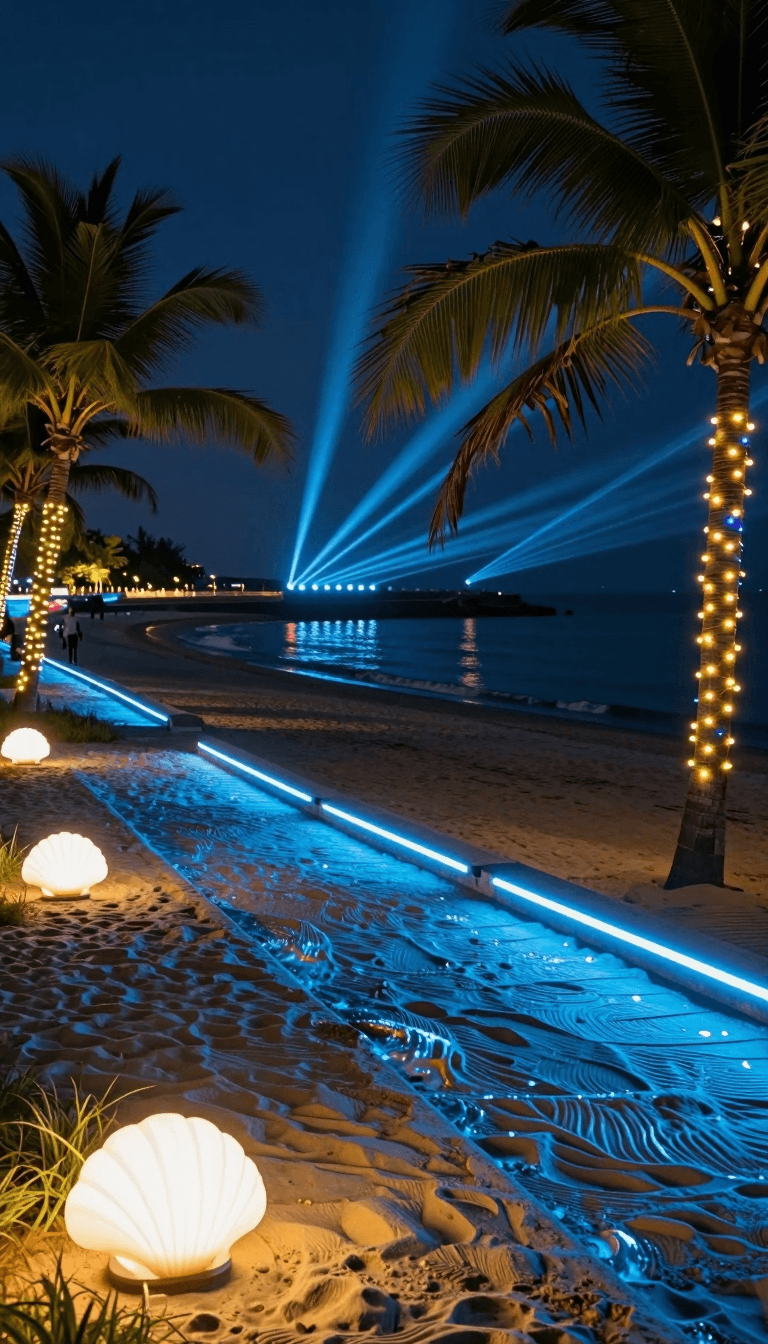 Opheliaai prompt:Landscape lighting,Lighting design,In the coastal beach area, saltwater-resistan…