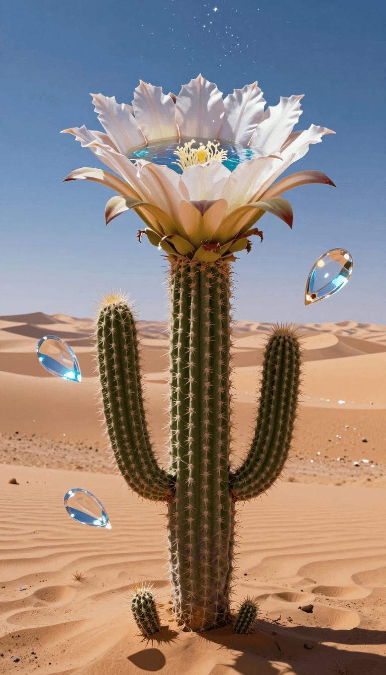 Opheliaai prompt:Dreamscape,A giant cactus grows in the vast desert, its spines are glowing cryst…