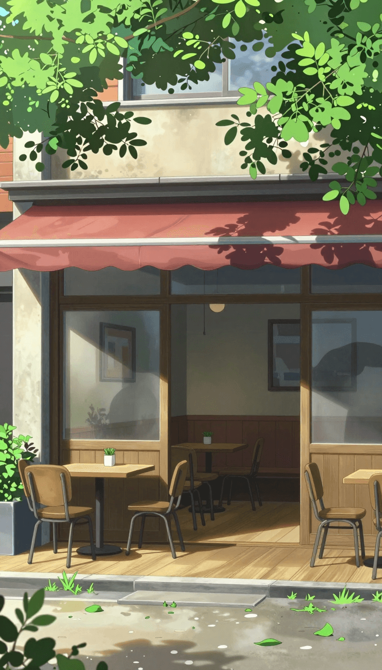 Opheliaai prompt:This is a vibrant digital anime-style illustration depicting a café in the after…