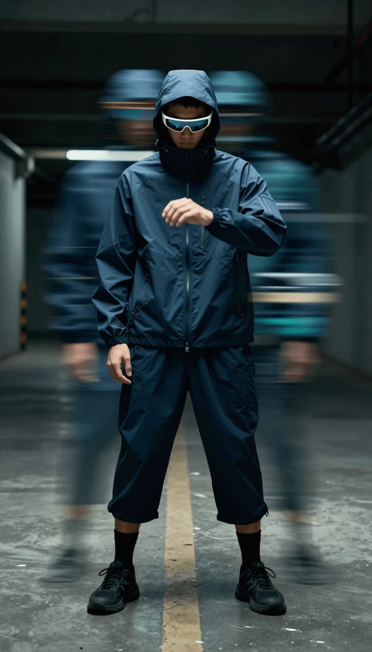 Opheliaai prompt:full-body cinematic fashion portrait of a male model standing centered in a dark…