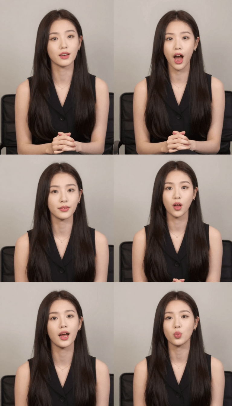 Opheliaai Prompt:{ task: 2x2 collage with multiple angles of her in this podcast interview, but h…