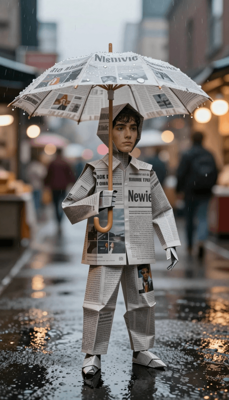 Opheliaai موجه:A cinematic still-life photograph set on a busy city street in the evening, with…