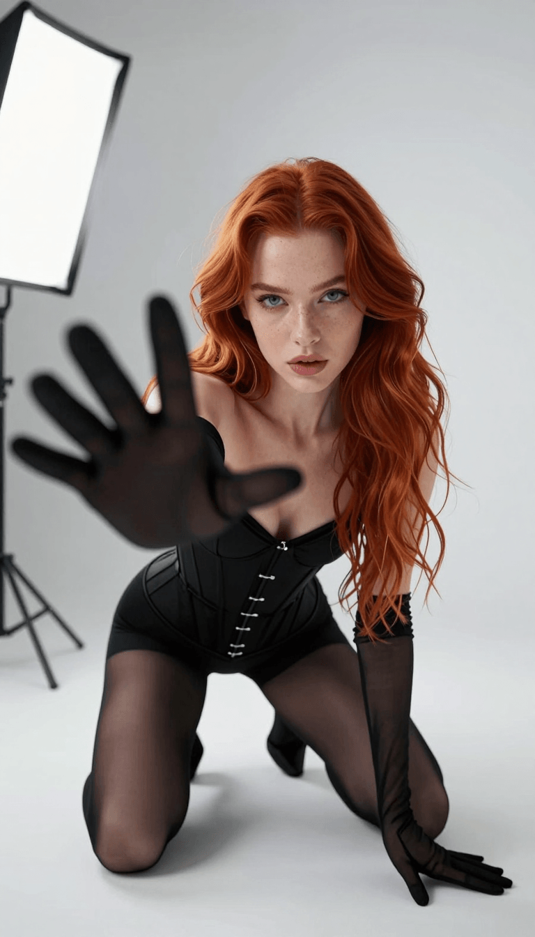 Opheliaai موجه:{ "image_prompt": { "subject": { "description": "Young woman with long, volumino…