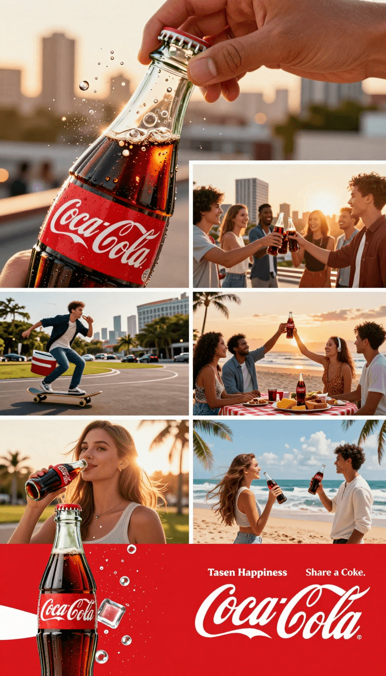 Opheliaai พรอมต์:15-Second Coca-Cola Commercial Storyboard Scene 1 (0–1s) Extreme macro shot of a…