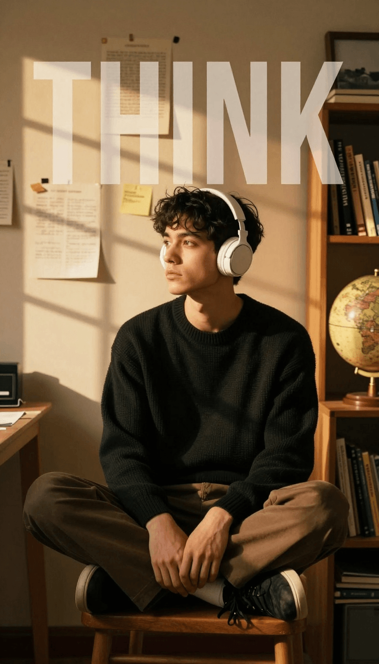 Opheliaai موجه:A cinematic portrait of a young man in the uploaded image sitting cross-legged o…