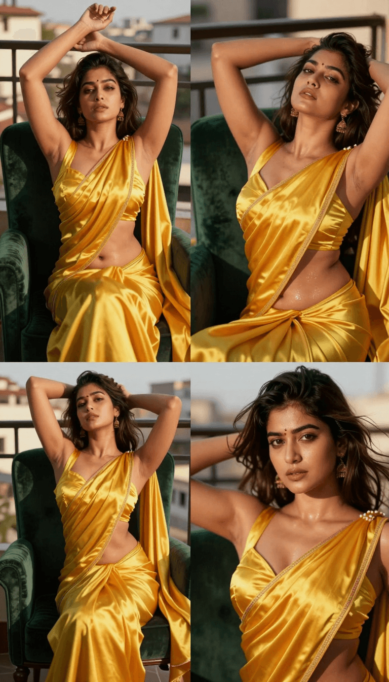 Opheliaai موجه:A 2x2 collage of four distinct, high-fashion glamour photographs featuring the s…