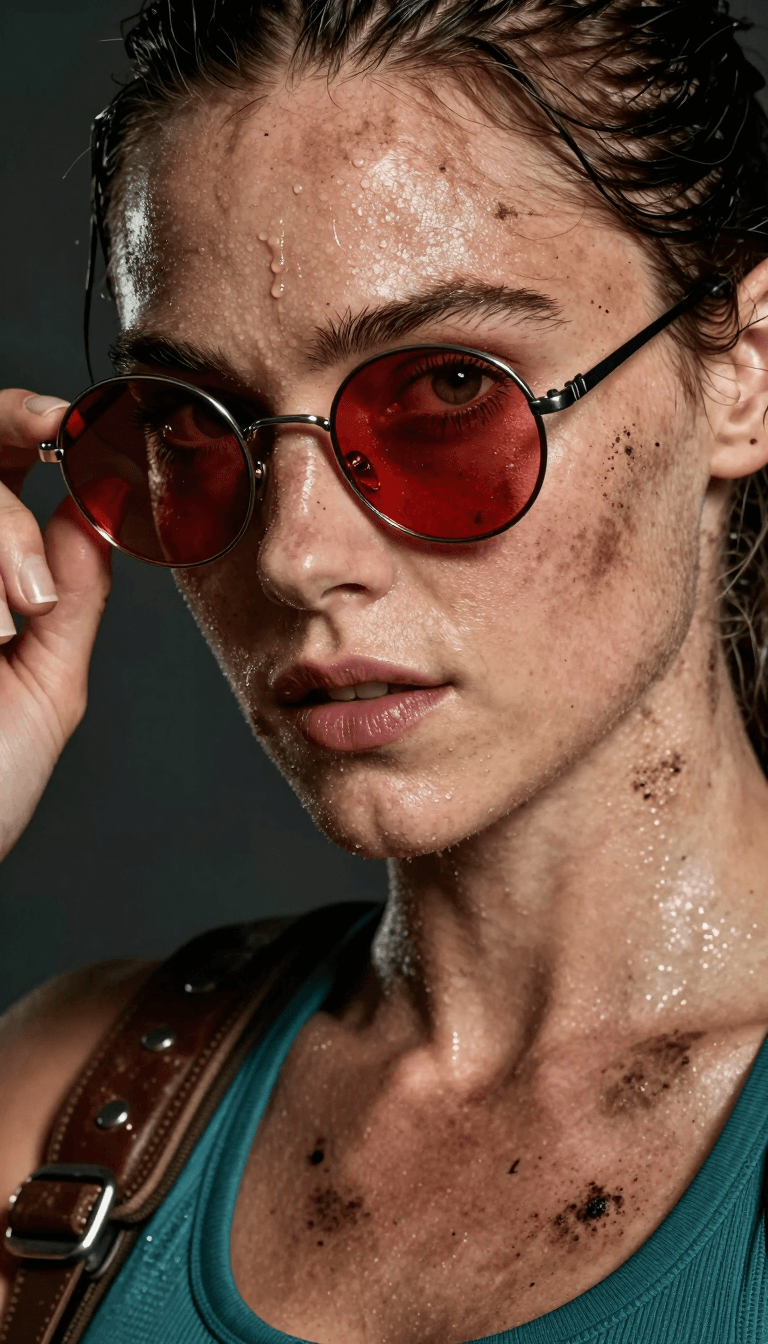 Opheliaai prompt:Extreme closeup portrait of Sophie Turner as Lara Croft, framed in a 9:16 vertic…