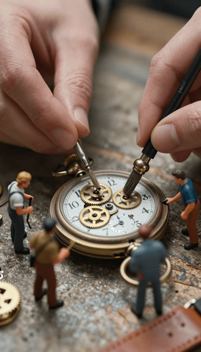 Opheliaai موجه:{ "prompt": "Ultra-realistic macro scene depicting tiny restoration workers coll…