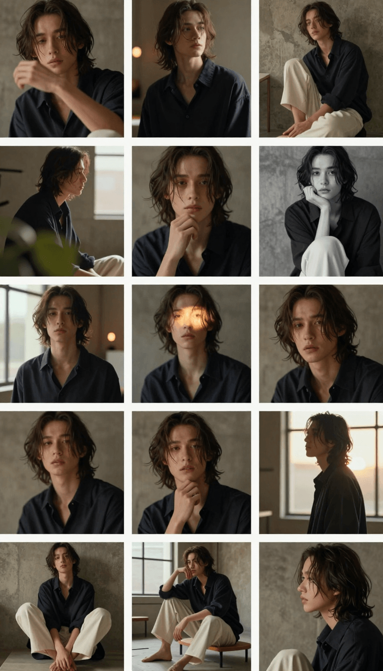 Opheliaai Prompt:[Layout & Format] 3x3 grid editorial photo collage, a contact sheet of 9 cinemat…