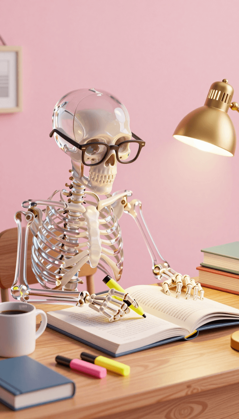Opheliaai prompt:Create a high-quality stylized 3D render of a clear, translucent glass skeleton…