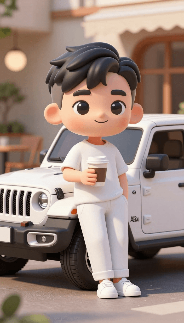 Opheliaai prompt:Use uploaded photos，Cretate A cute 3D chibi-style character leaning against a pa…