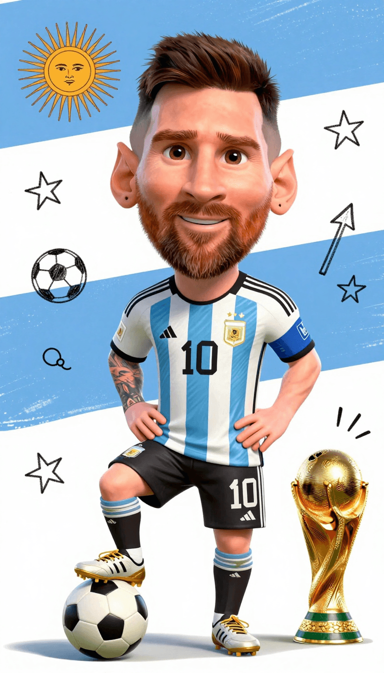 Opheliaai prompt:Full body caricature of a famous male football player with oversized head, exagg…