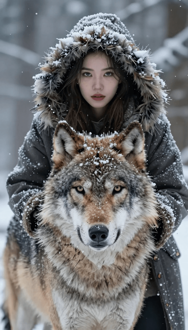 Opheliaai prompt:{ "Objective": "Create a breathtaking cinematic winter portrait depicting a deep…
