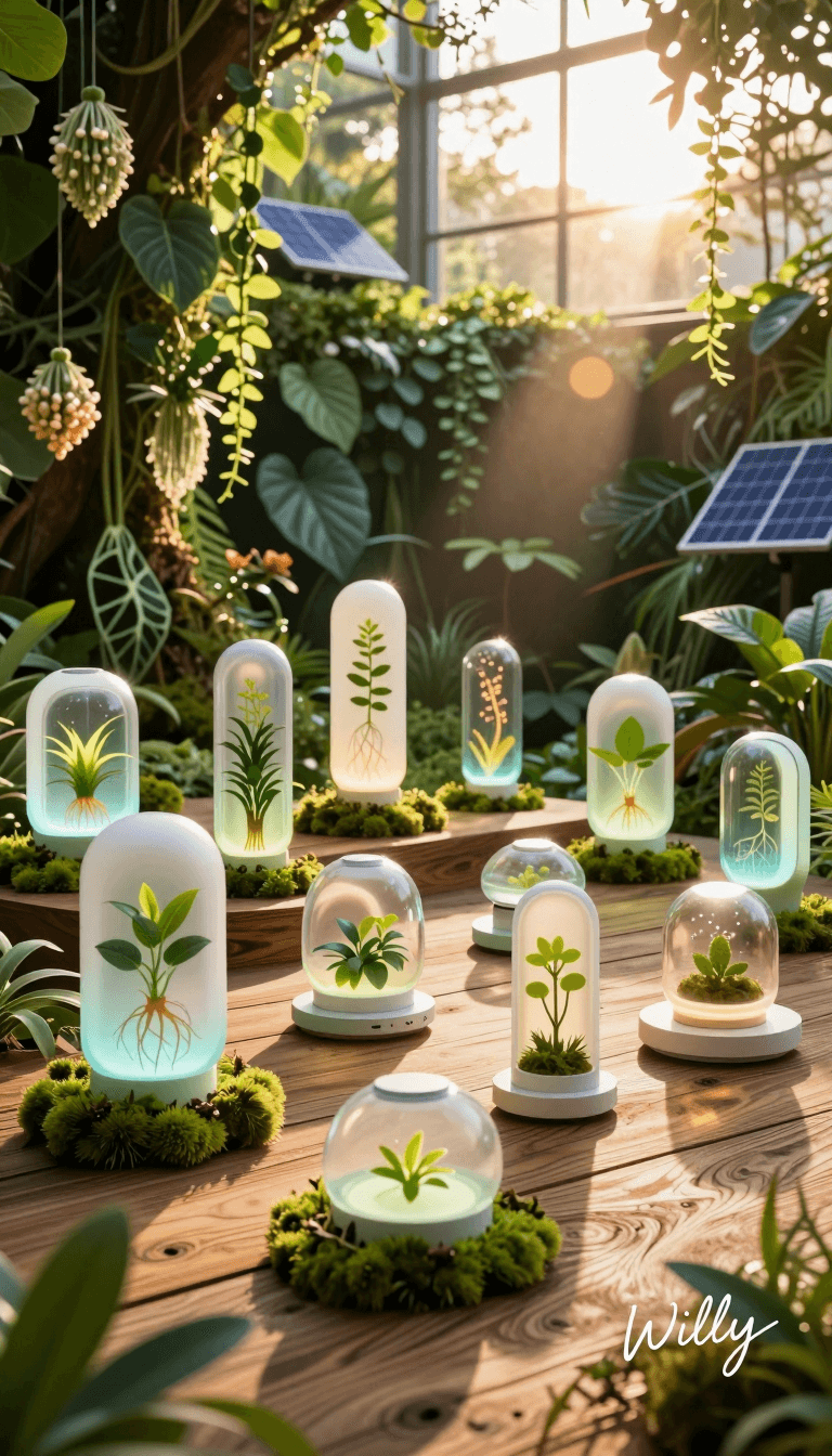 Opheliaai prompt:A stunning solarpunk product showcase featuring an elegant grid arrangement of s…