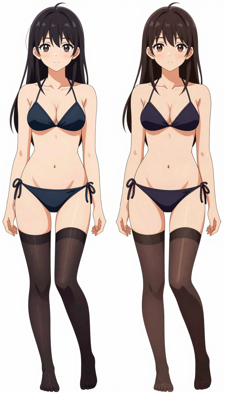 Opheliaai موجه:Female anime characters in same position wearing a bikini and stocking with mini…