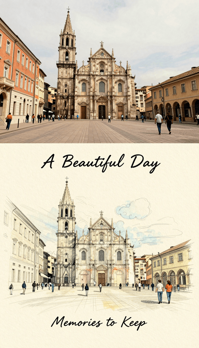 Opheliaai prompt:Create a premium vertical travel-journal poster in an exact 50/50 split. Top 50%…