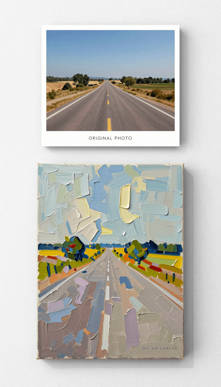 Opheliaai prompt:Turn this ordinary travel photo into a 3:4 vertical gallery wall top-and-bottom…