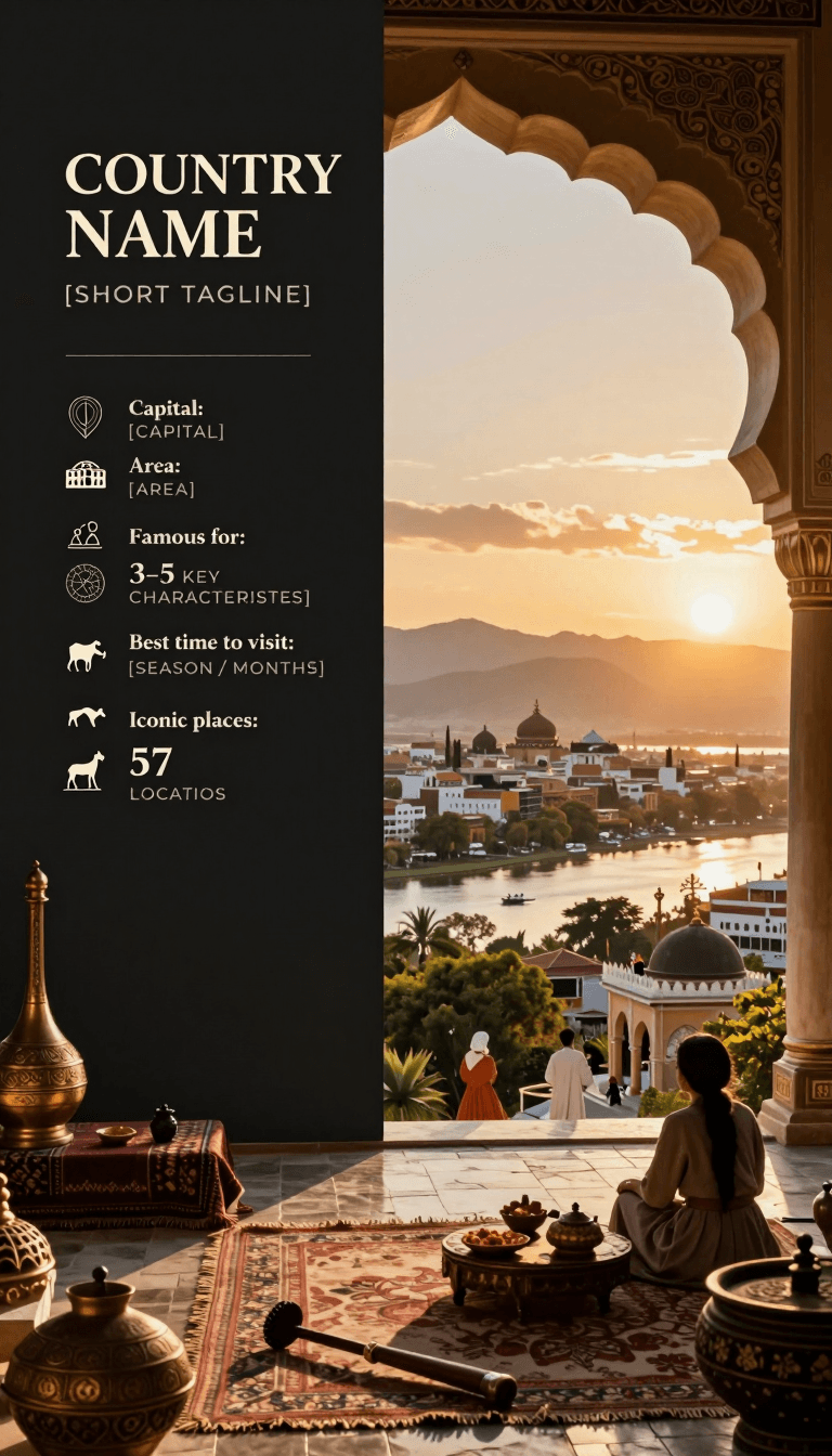 Opheliaai Prompt:Create a premium cinematic luxury tourism poster for [COUNTRY / DESTINATION] in…
