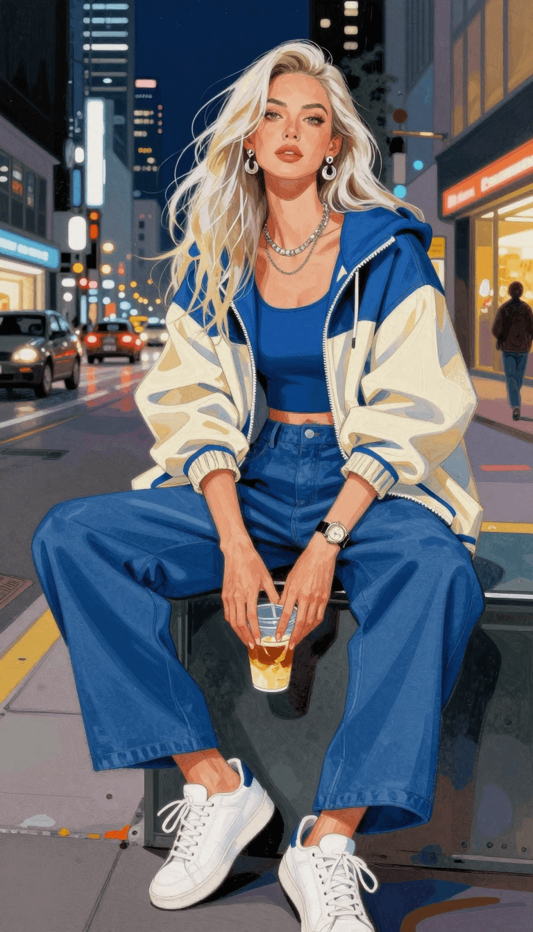 Opheliaai промпт:Create a highly detailed vertical fashion illustration of an adult woman confide…