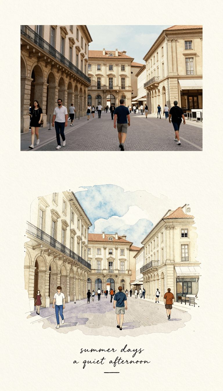 Opheliaai prompt:Create a refined editorial travel-art composition based on a reference photograp…
