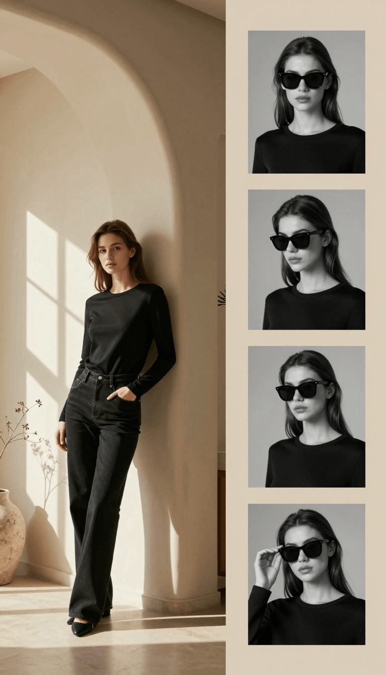 Opheliaai พรอมต์:Create a premium ultra-realistic vertical 4:5 fashion portrait collage in a warm…