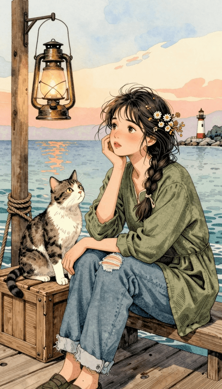 Opheliaai prompt:A detailed watercolor illustration with fine ink linework depicting a young woma…