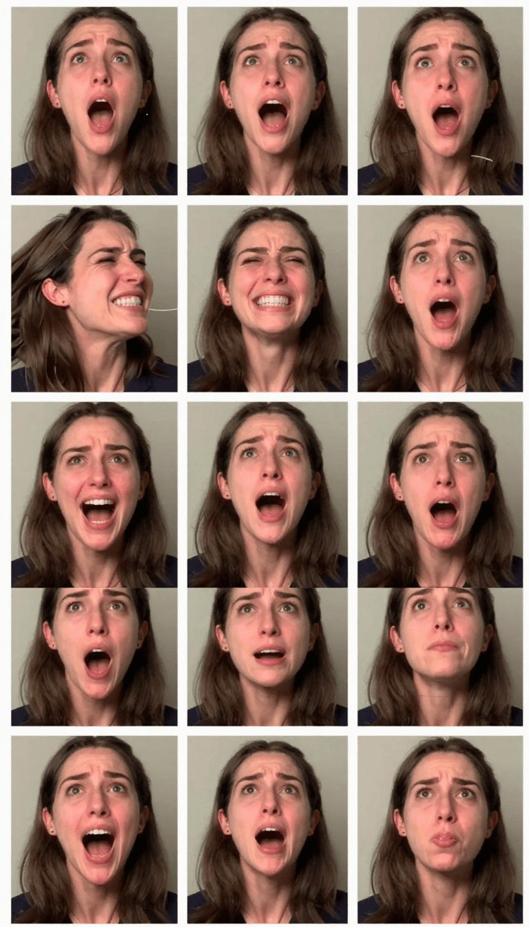 Opheliaai prompt:{ "objective": "Create a 3x3 portrait collage focused on objective physiological…