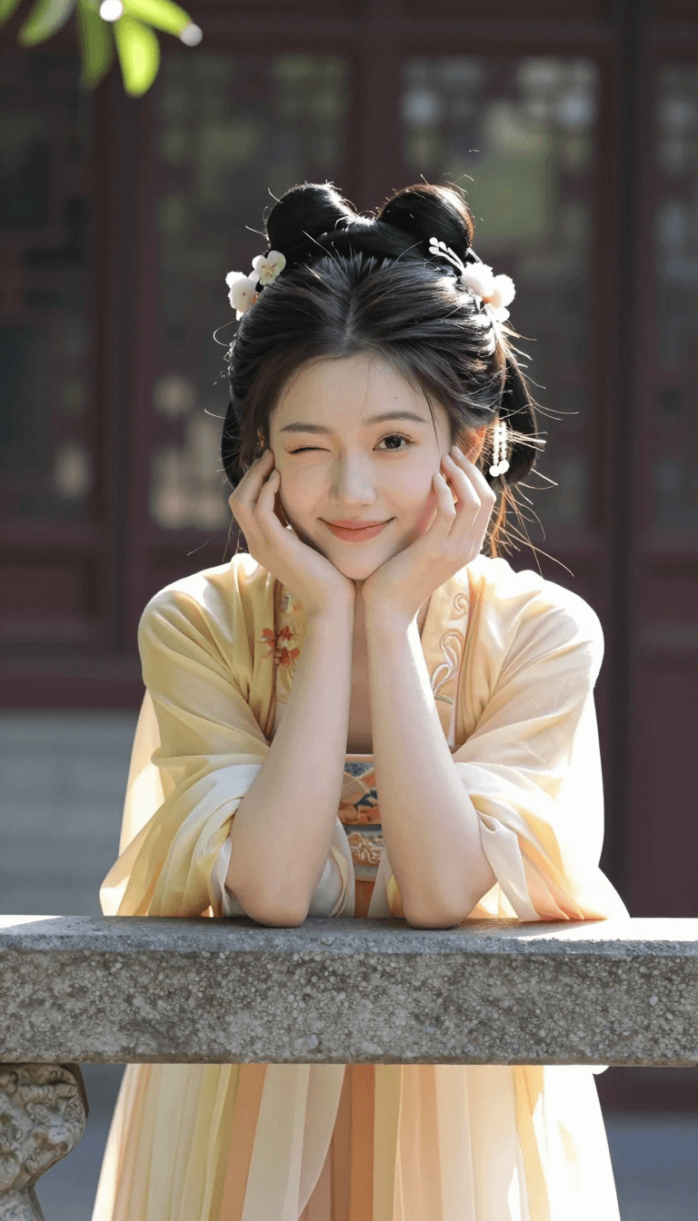 Opheliaai 提示词:3:4 vertical composition half-body ancient style portrait, the core is the playf…