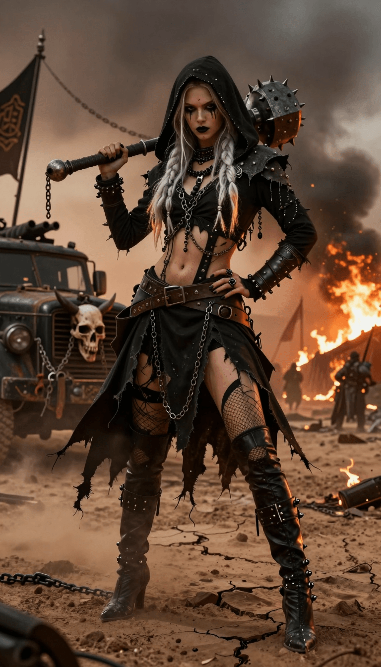 Opheliaai Prompt:A gritty, cinematic post apocalyptic fantasy portrait with a hyper detailed conc…