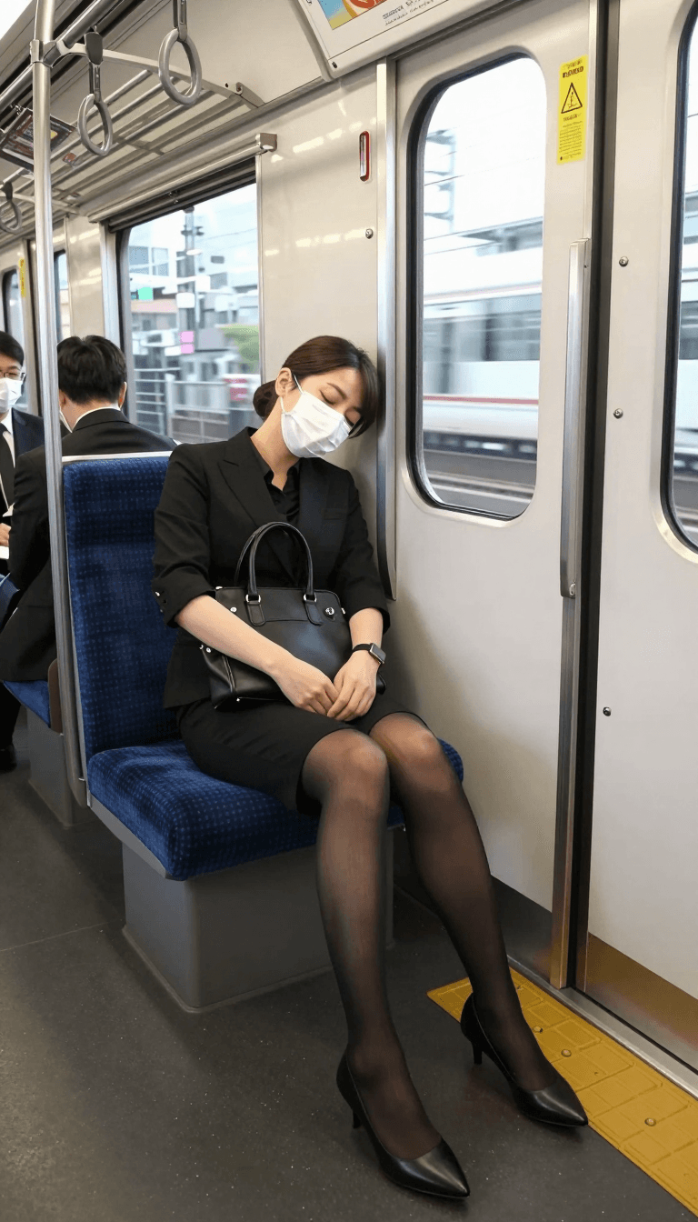 Opheliaai Prompt:Hyper-realistic Japanese urban commuter train mobile phone snapshot photography,…