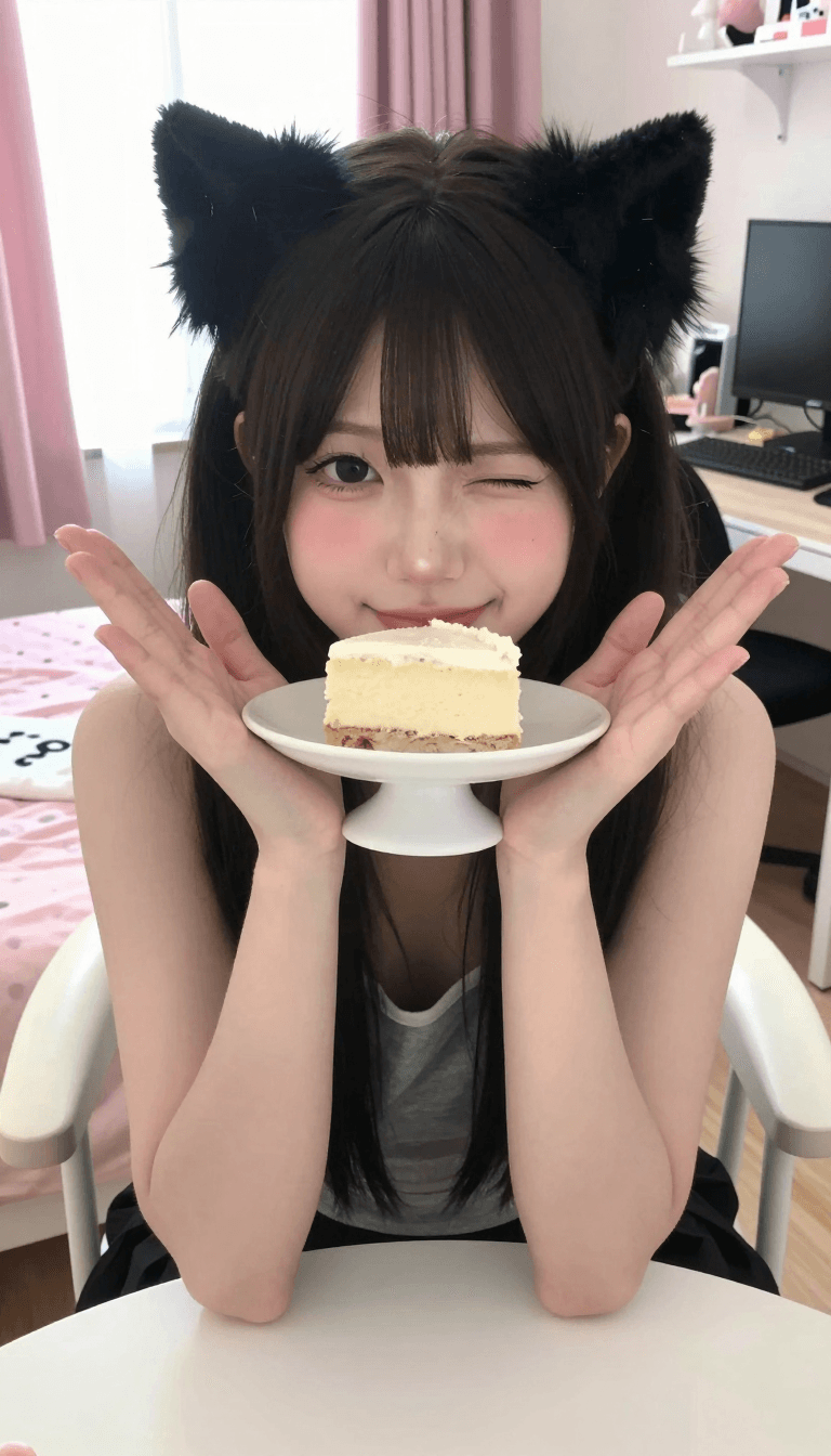 Opheliaai prompt:{ "subject": { "description": "A young adult Cute Japanese woman sitting at a sm…