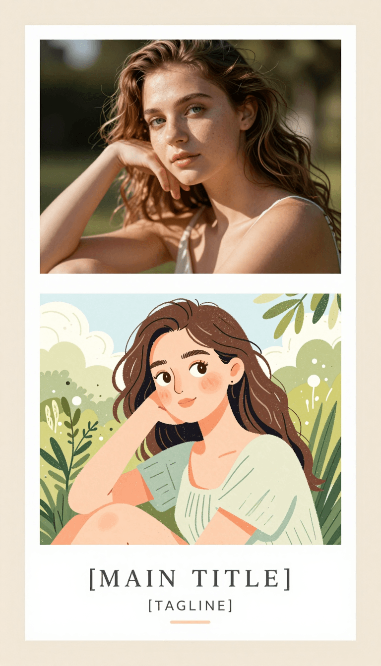 Opheliaai prompt:Create a premium editorial poster featuring a two-part visual composition. The u…