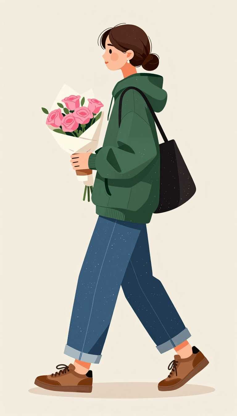 Opheliaai موجه:Create a stylish, full-body editorial fashion illustration of a young woman in a…