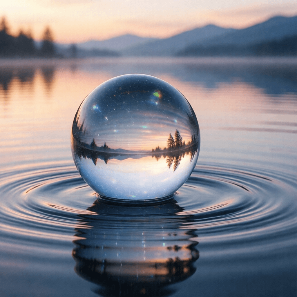 Ophelia 無料AI画像ジェネレーター用プロンプト:An infinite, calm water surface stretches across the scene, reflecting the soft…